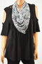 Style&Co Women's Black Detachable Scarf Cold-Shoulder Blouse Top M