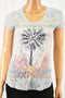 Style&Co Women's Gray Graphic Embellished Blouse Top Petite XS
