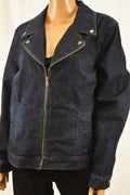 Style&Co Women's Blue Dark Wash Denim Moto Jacket Coat Large L