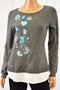 Charter Club Women's Gray Layered-Look Embroidered Sweater Top Small S