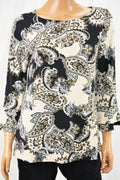 Charter Club Women's Beige Paisley-Print Ruffled Blouse Top Small S