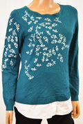 Charter Club Women Green Layered-Look Embroidered Sweater Top XL