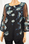 Charter Club Women Metallic Black Floral Embroidered Mesh Blouse Top L