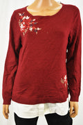 Charter Club Women's Red Layered-Look Embroidered Sweater Top S