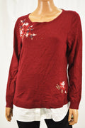 Charter Club Women's Red Layered-Look Embroidered Sweater Top S
