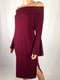 $80 New ECI Women's Wine Red Off the Shoulder Bell Sleeve Shift Tunic Dress Size - evorr.com