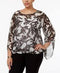 Alfani Women's Bell Sleeve Boat-Neck White Printed Bubble Hem Blouse Top Plus 1X