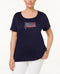 Karen Scott Women's Short Sleeve Cotton Blue Flag Embellished Blouse Top Plus 2X