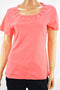 Karen Scott Women Short Sleeve Cotton Orange Strap-Embellished Blouse Top L