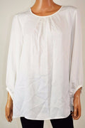 Charter Club Women's White Pleated-Neck Gathered-Cuff Tunic Blouse Top XL