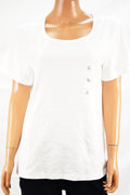 Karen Scott Women's Short-Sleeve Cotton White Solid Blouse Top M