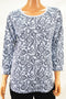 Karen Scott Women's 3/4 Sleeves Scoop Neck Cotton Blue Printed Blouse Top M