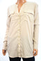 $89 Calvin Klein Womens 3/4 Roll Sleeve Beige Split Neck Button Down Top Plus 0X