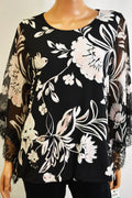 Alfani Women Angel Sleeve Lace Trim Black Floral Blouson Blouse Top Plus 0X