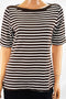 Karen Scott Women's Elbow Sleeve Boat Neck Black Striped Blouse Top S