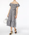 Grace Elements Womens Black Belted Plaid Off-The-Shoulder Peasant A-Line Dress S