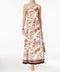 ECI Women's Stretch Ivory Floral Printed-Keyhole Halter Long Maxi Dress M