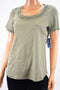 Karen Scott Women Short-Sleeve Scoop-Nk Cotton Green Braided Trim Blouse Top M