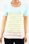 Karen Scott Women Short-Sleeve Scoop Neck Multi Striped-Printed Blouse Top L
