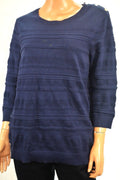 Karen Scott Women Blue Cotton Button-Shoulder Knitted Sweater Top XL