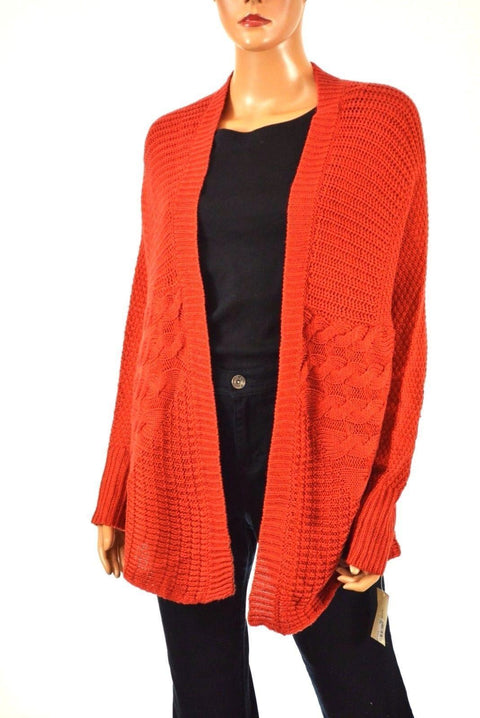 John Paul Richard Women Red Open-Front Cable Knit Cardigan Shrug Top S