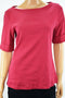 Karen Scott Women's Cuffed Elbow-Sleeve Boat Neck Cotton Red Blouse Top M