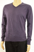 Alfani Men's V-Neck Long-Sleeves Purple Solid Regular Fit Ribbed Trim Sweater M