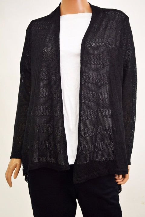 Style&Co Women's Stretch Black Open-Front Lace Inset Sheer Cardigan Shrug Top S