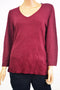 Karen Scott Women's V-Neck 3/4-Sleeves Red Rib Trim Knit Sweater Top L