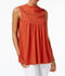 Cable & Gauge Women's Mock-Neck Sleeveless Red Lace Trim Tunic Blouse Top L