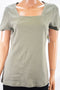 Karen Scott Women's Short-Sleeve Square-Neck Cotton Olive Green Blouse Top M