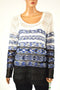 Alfani Women White Sequined Chiffon-Hem Color Blocked Sweater Top L