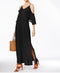NY Collection Womens Stretch Black Solid Cold Shoulder Ruffled Maxi Dress M