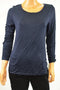 Alfani Women's Round Neck Ruched Long-Sleeve Stretch Blue Solid Blouse Top L