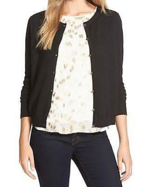 CeCe by Cynthia Steffe Women Button-Down Black Cardigan Top M