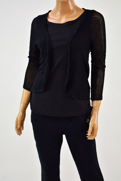 Thalia Sodi Women's Black Open Front Sheer Pointelle Knit Cardigan Shrug Top XS
