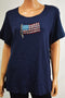 Karen Scott Women's Short Sleeve Cotton Blue Flag Embellished Blouse Top Plus 1X