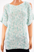 NY Collection Women's Boat Neck Green Cold Shoulder Dolman Marl Sweater Top XS