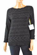 New Ce Ce Women's Boat Neck 3/4 Sleeves Black Cable Knitted Sweater Top Size XL