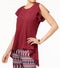 Cable & Gauge Women Split Sleeve Stretch Red Crossover Asymmetric Blouse Top XL