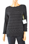 Ce Ce Women's Boat Neck 3/4 Sleeves Black Cable Knitted Sweater Top Size S