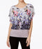 Joseph A Women Dolman-Sleeve Gray Floral Print Banded Hem Blouson Blouse Top L