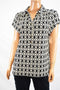 Charter Club Women Henley Collar Stretch Black Geometric-Print Polo Blouse Top L