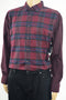 Nautica Mens Long Slv Cotton Burgundy Plaid Color Blocked Slim Fit Dress Shirt L