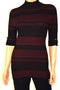 Style&Co Women Turtle Neck Purple Striped Ribbed-Knit Sweater Top L