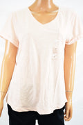 Style&Co Women V-Neck Short-Sleeve Cotton Pink Pocketed T-shirt Blouse Top S