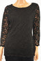 Charter Club Women's 3/4-Sleeves Black Lace Stretch Boat-Neck Blouse Top L
