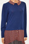 NY Collection Women Collar Stretch Blue Printed Layered Knit Tunic Blouse Top L