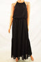 Thalia Sodi Women's Chiffon Black Halter Neck Chain-Detail Blouson Maxi Dress L