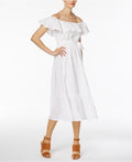Grace Elements Women Cotton White Belted Off-The-Shoulder Peasant A Line Dress S